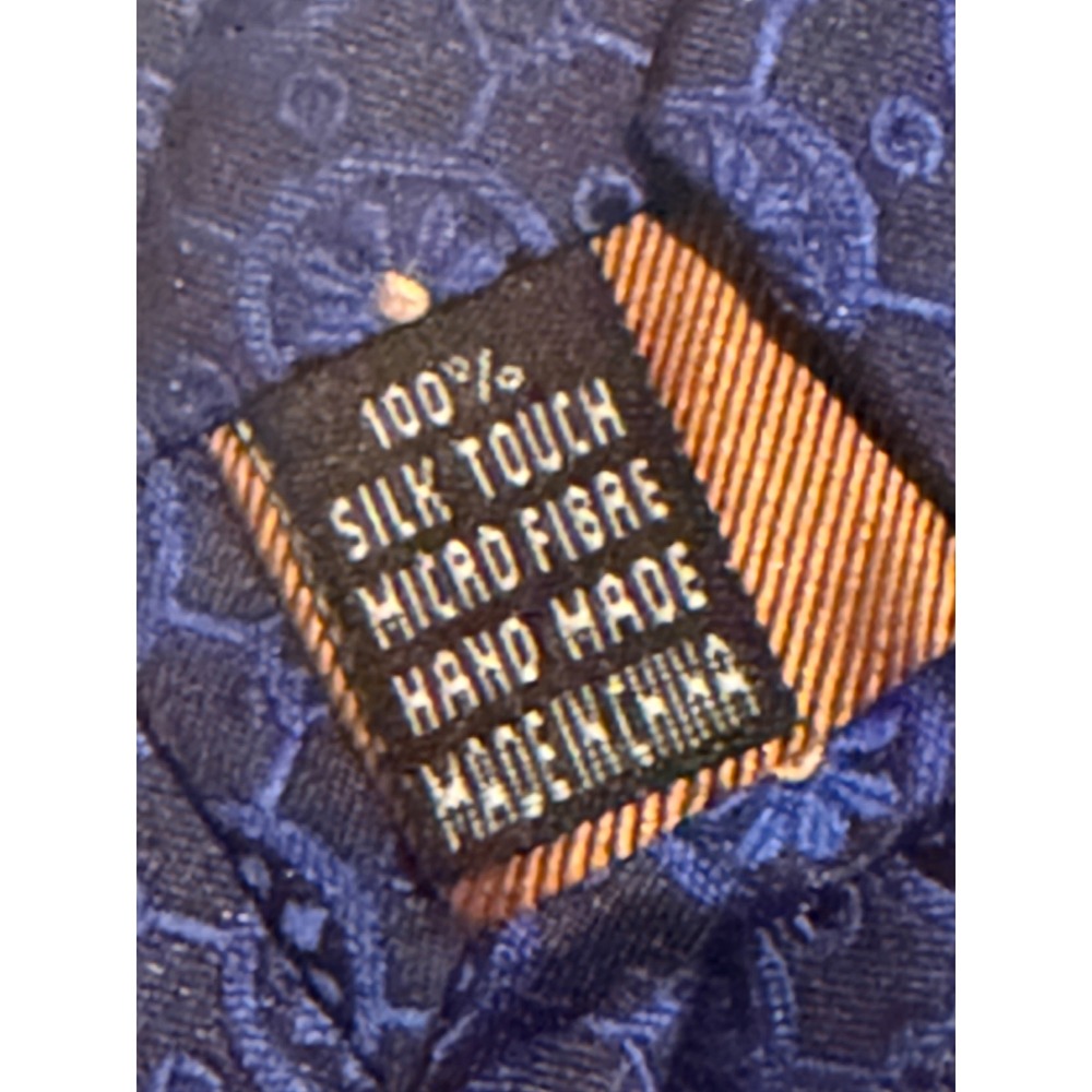 Imani Uomo Navy Blue Geometric Floral Medallion Silk Touch Hand Made Tie T7578 - Picture 6 of 6